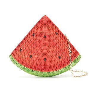 Serpui Watermelon-Shaped Wicker Clutch Bag, NWT